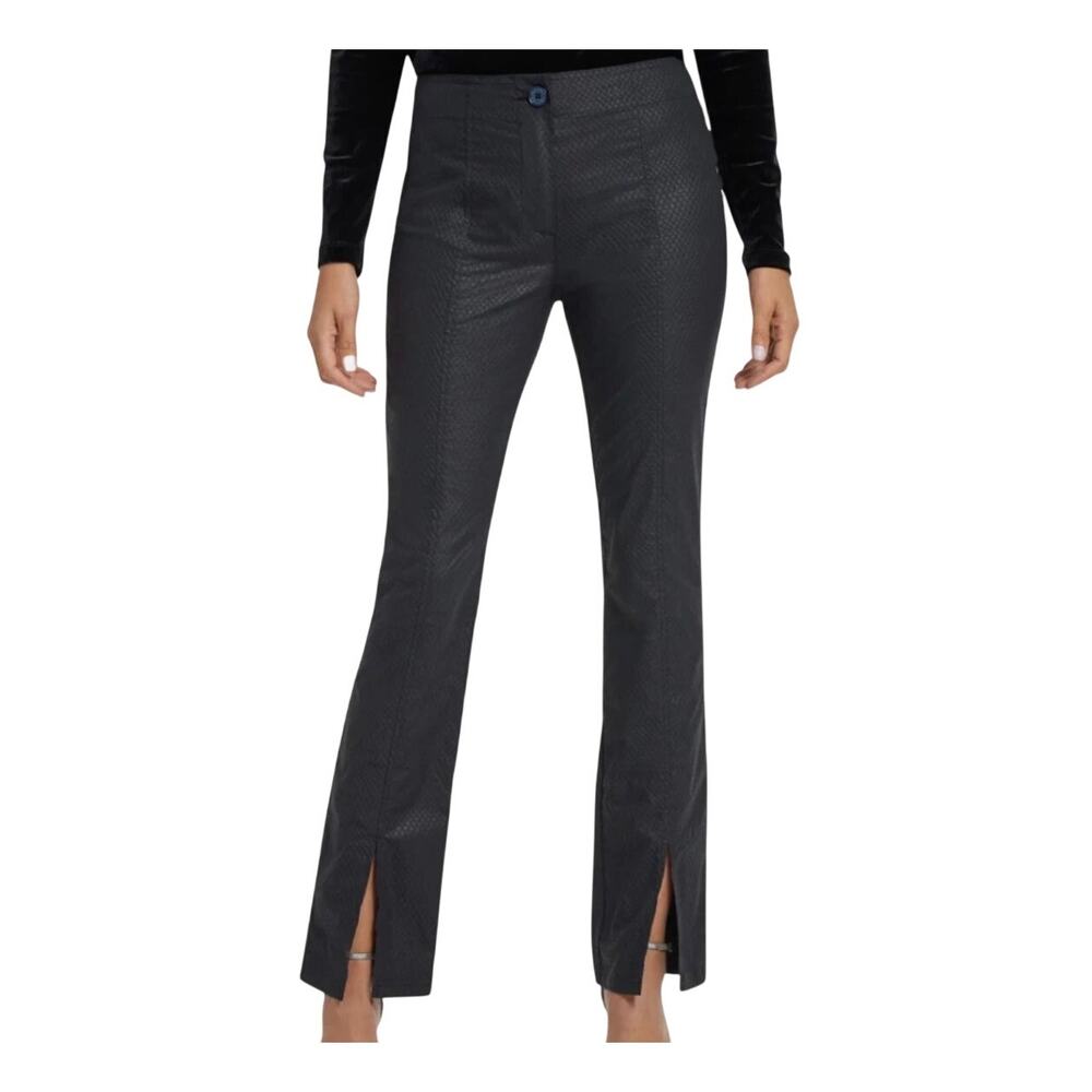 Anatomie Dominica Black Snake Embossed Slit Ankle High Rise Straight Leg Pants